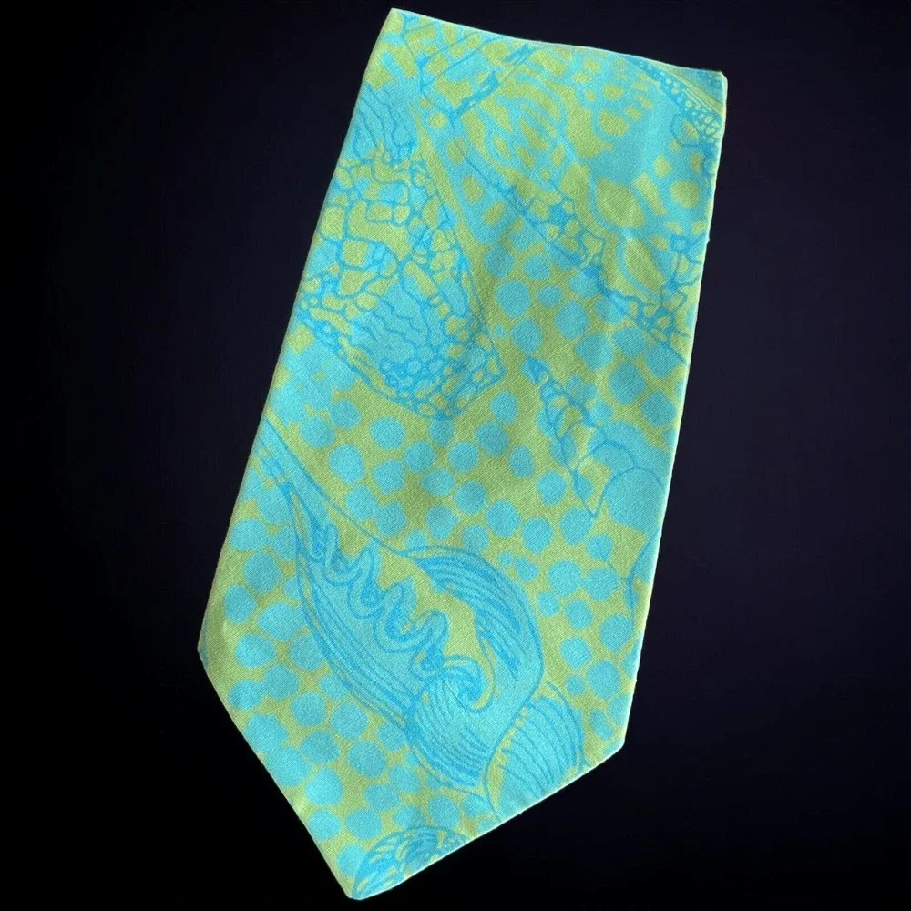 Vintage Green Blue Seashell Dotted Beach Theme Tie Handmade Colorful Novelty